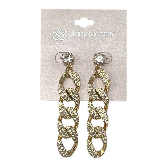 Daisy Fuentes Gold Tone Hoop and Crystal Chain Link Earrings Set (2 Pairs NWT) - Picture 2 of 6